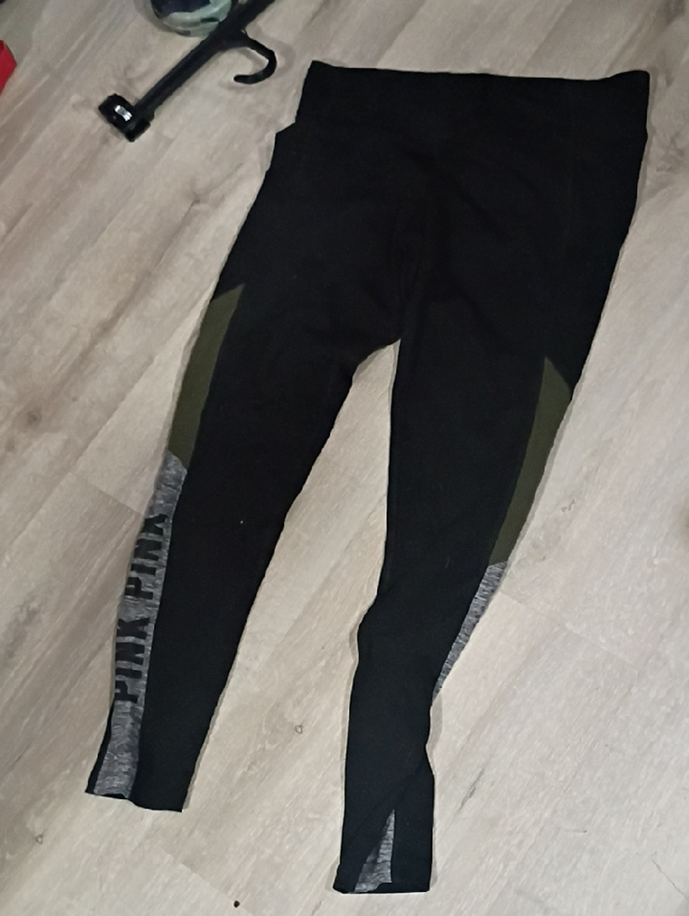 Black Leggings with Olive and Heather Gray Panels